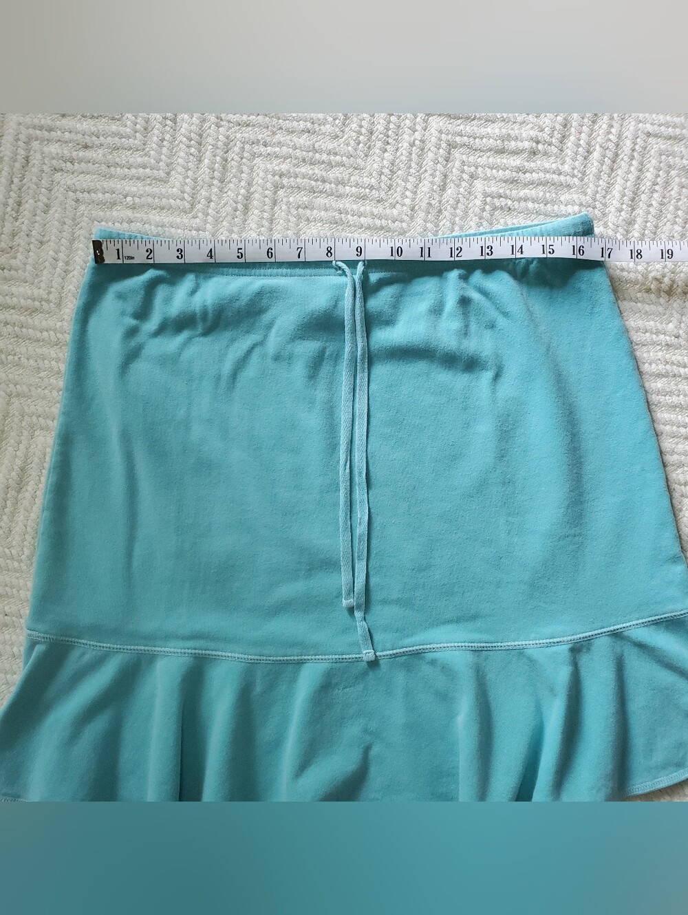 Fresh Produce Aqua Blue Coastal Preppy Cotton Lycra Terry Ruffle Hem Skirt - Picture 5 of 7